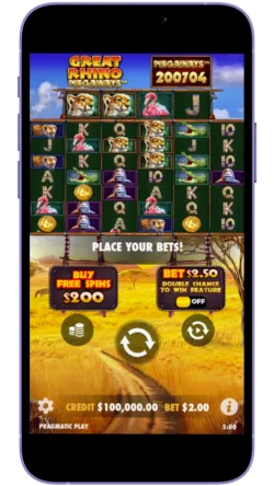 Great Rhino Megaways slot gameplay interface